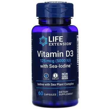 Life Extension Vitamin D3 with Sea-Iodine 5,000 IU, 60 Vegecaps