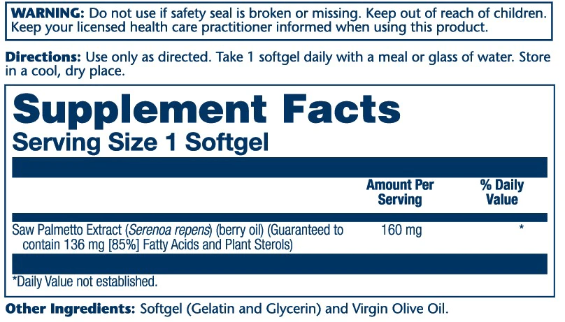  Solaray Saw Palmetto Berry Extract 160mg 120 Softgels 