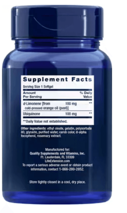  Life Extension Super Absorb CoQ10 W/100 mg LIMONENE 60 Softgels 