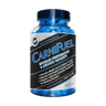 A bottle of Carnifuel dietary supplement by Tech Pharmaceuticals, containing blue tablets, with a black and white label and a dark blue cap.