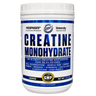 A white plastic tub of Phosphagen Creatine Monohydrate dietary supplement with a white label featuring bold blue and black text and blue metallic accents.