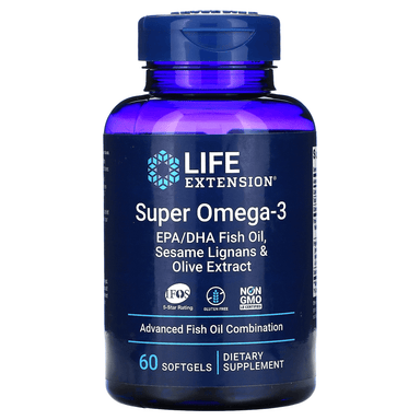  Life Extension Super Omega-3 EPA/DHA with Sesame Lignans and Olive Fruit Extract 60 Softgels 