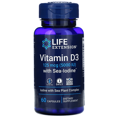  Life Extension Vitamin D3 with Sea-Iodine 5,000 IU, 60 Vegecaps 