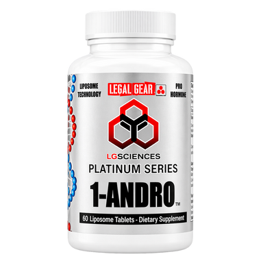 Supplement bottle labeled '1-Andro' by Legal Gear on a white background