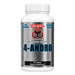 Supplement bottle labeled '4-Andro' with branding on a white background