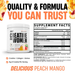 Supplement container for creatine for women in the peach mango flavor, featuring supplement facts and flavor description.