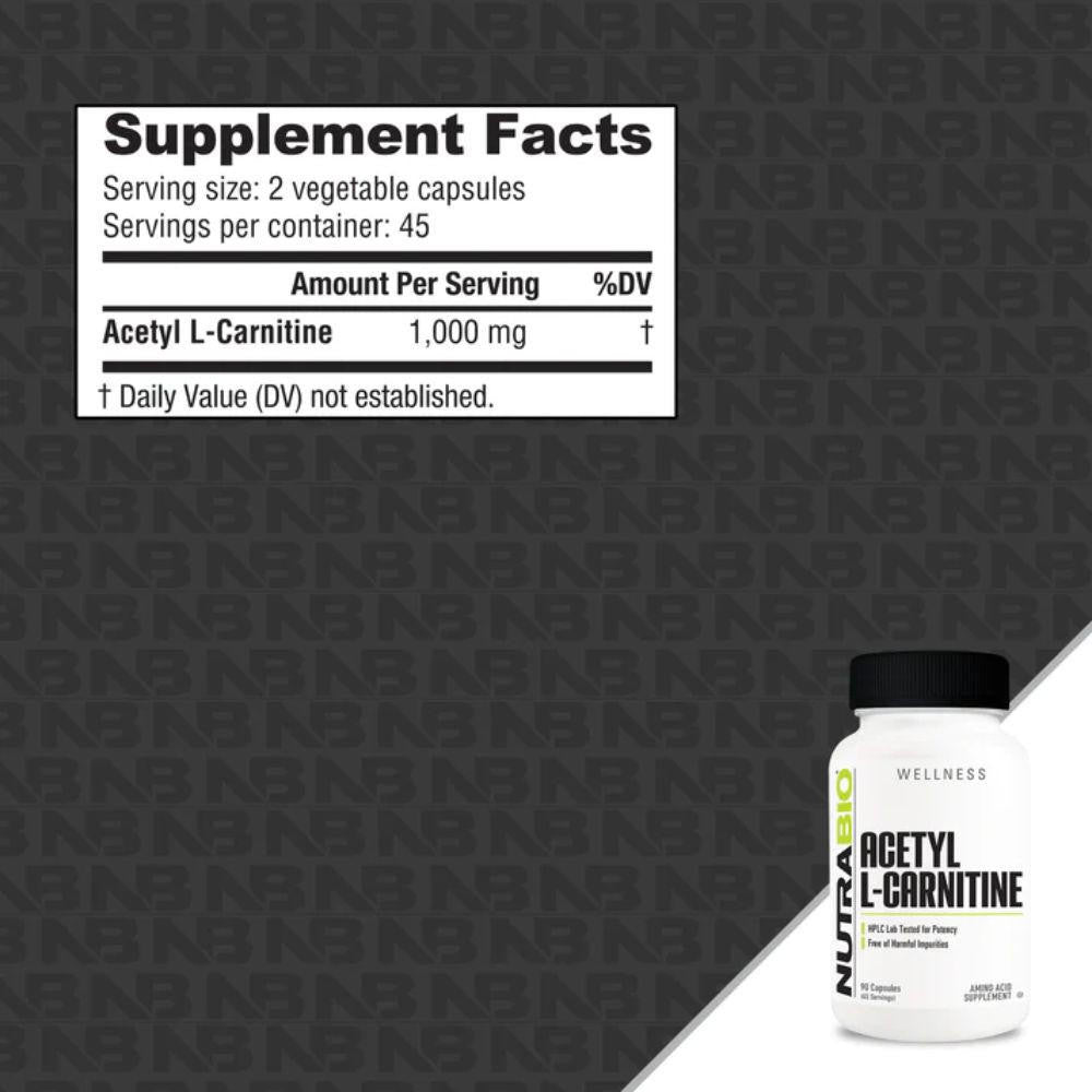 NutraBio Nutrabio Acetyl L-Carnitine 500mg 90 Capsules 