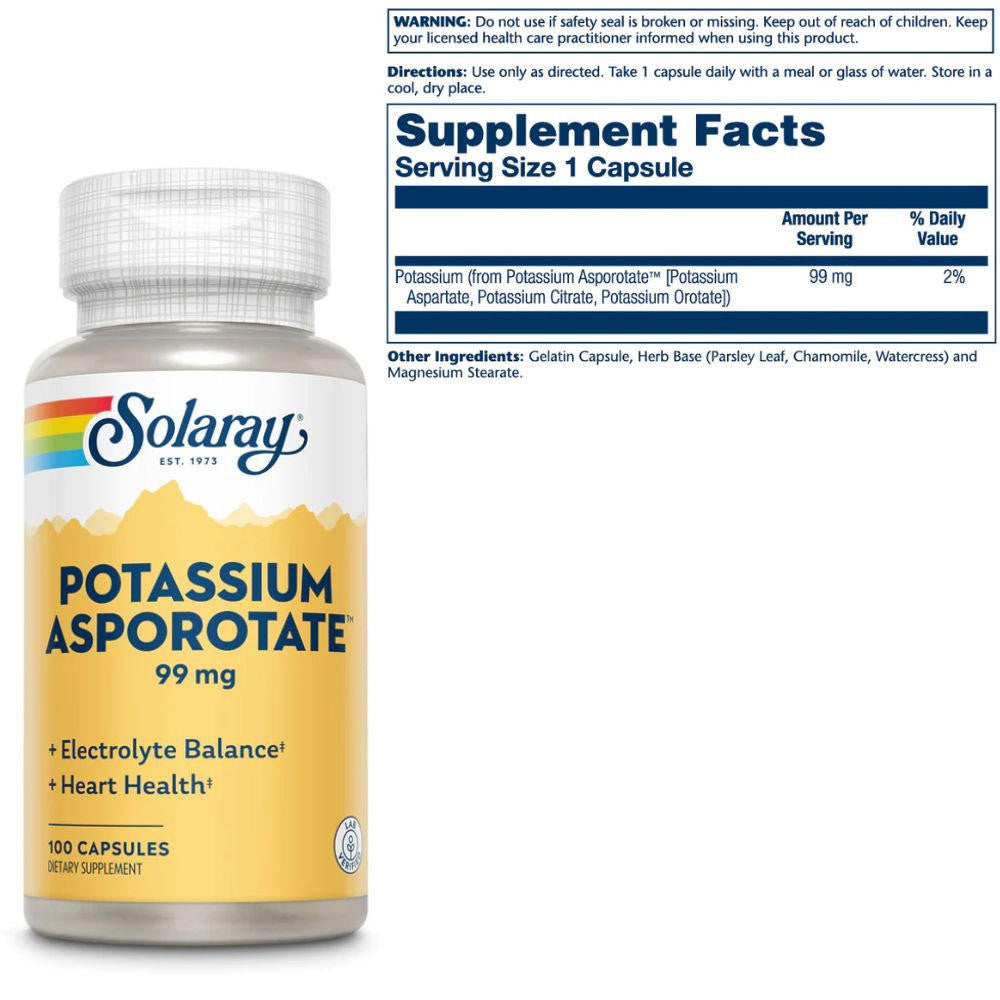  Solaray Potassium Asporotate 99mg 100 Caps 