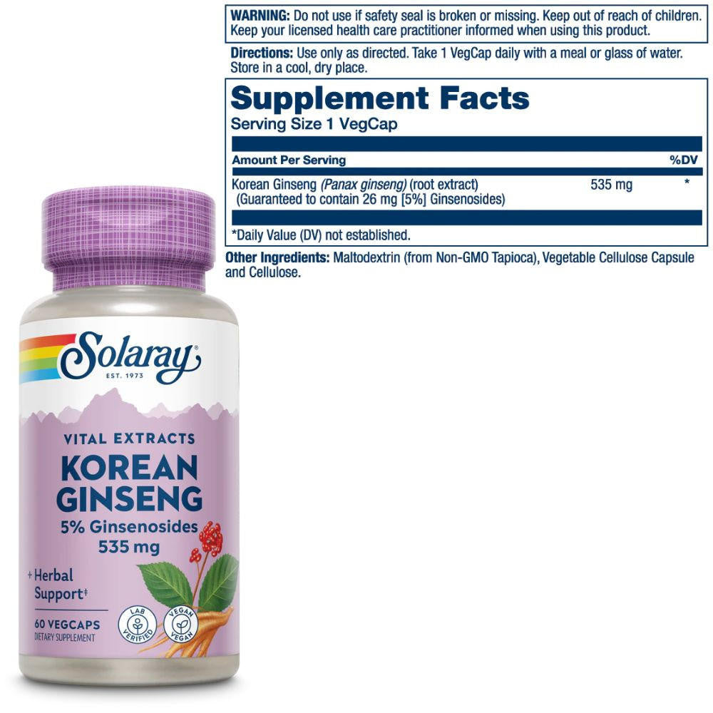  Solaray Korean Ginseng Root Extract 535mg 60 caps 