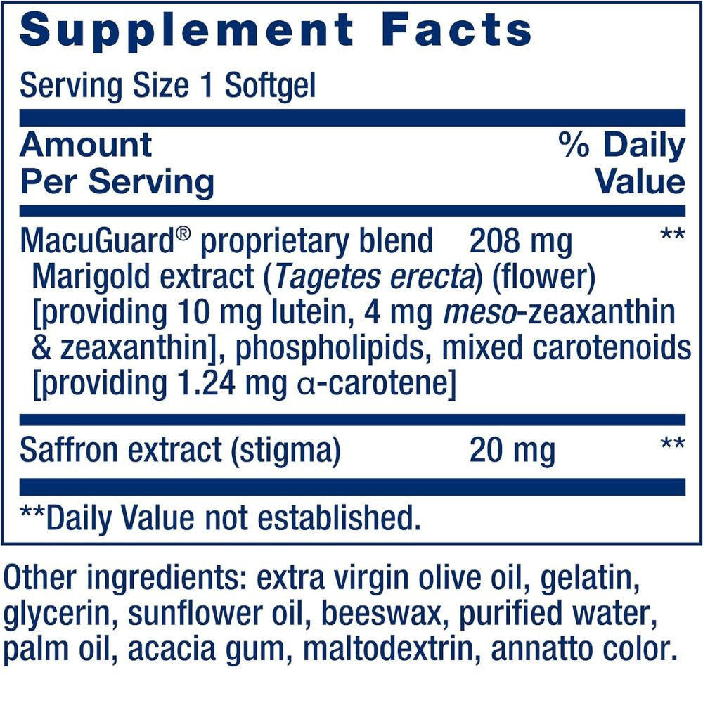  Life Extension MacuGuard Ocular Support w/ Saffron 60 Softgels 