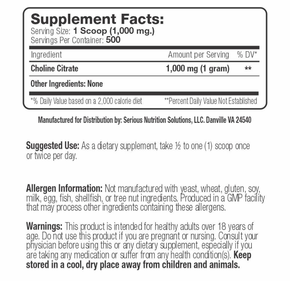  Serious Nutrition Solutions Choline Citrate 500 Grams 