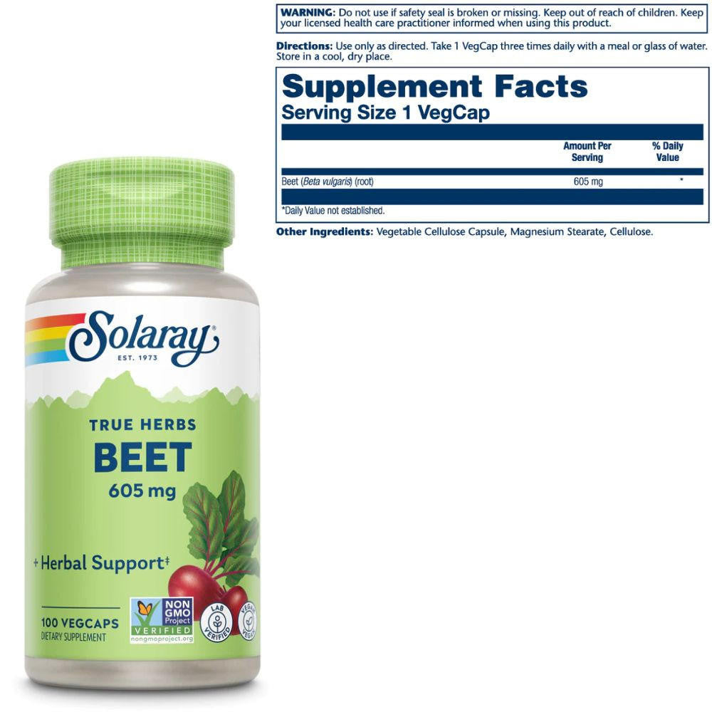  Solaray Beet Root 605mg 100 Veg Caps 
