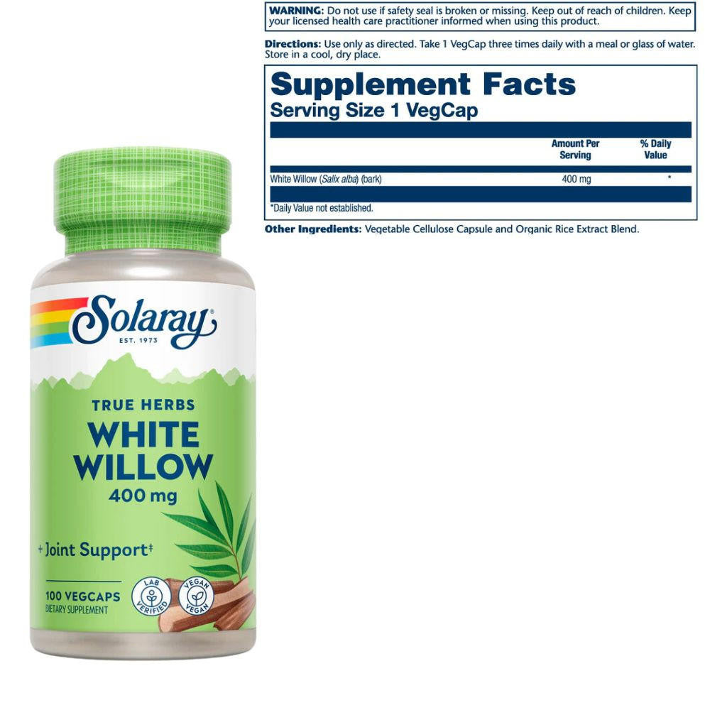  Solaray White Willow Bark 400mg 100 Caps 