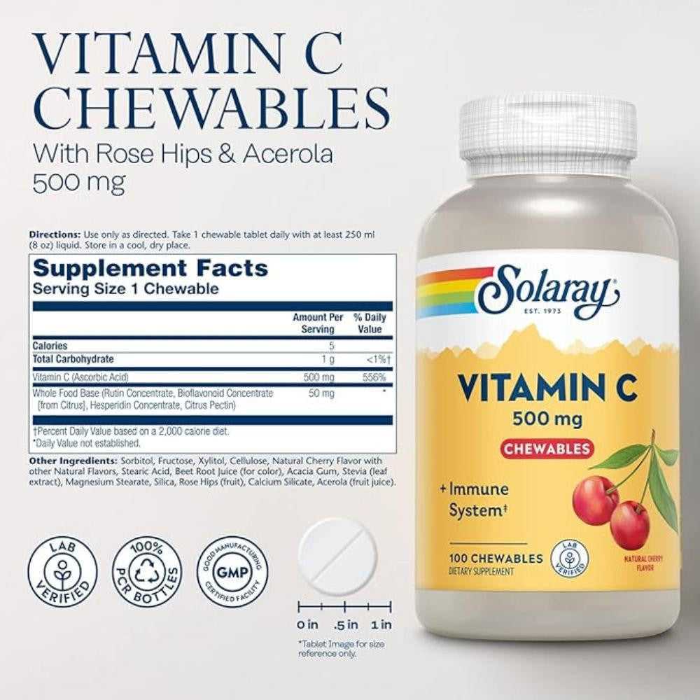  Solaray Chewable Vitamin C Cherry 500mg 100 Chews 