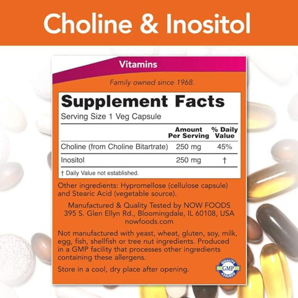  Now Foods Choline & Inositol 250/250 Mg 100 Capsules 