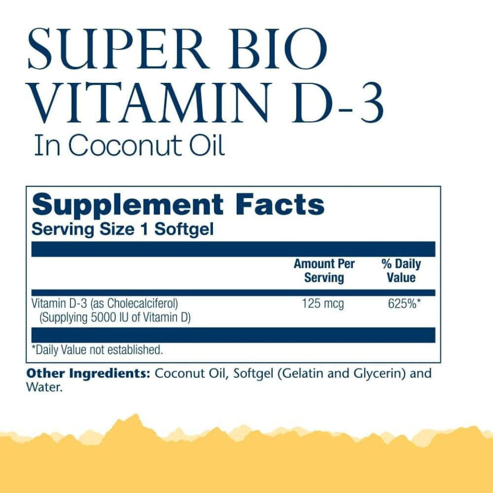  Solaray Vitamin D3 in Coconut Oil 5000IU 120 Softgels 