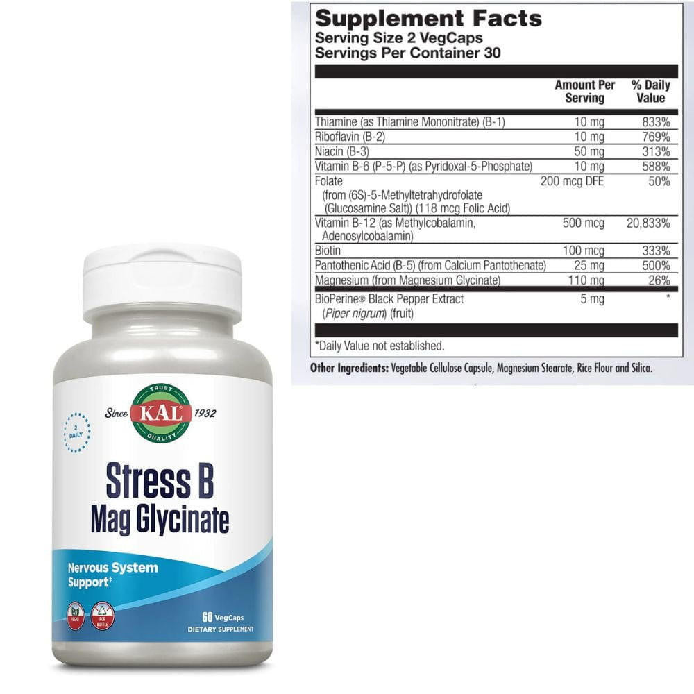 Kal KAL Stress B Magnesium Glycinate 60 Capsules 