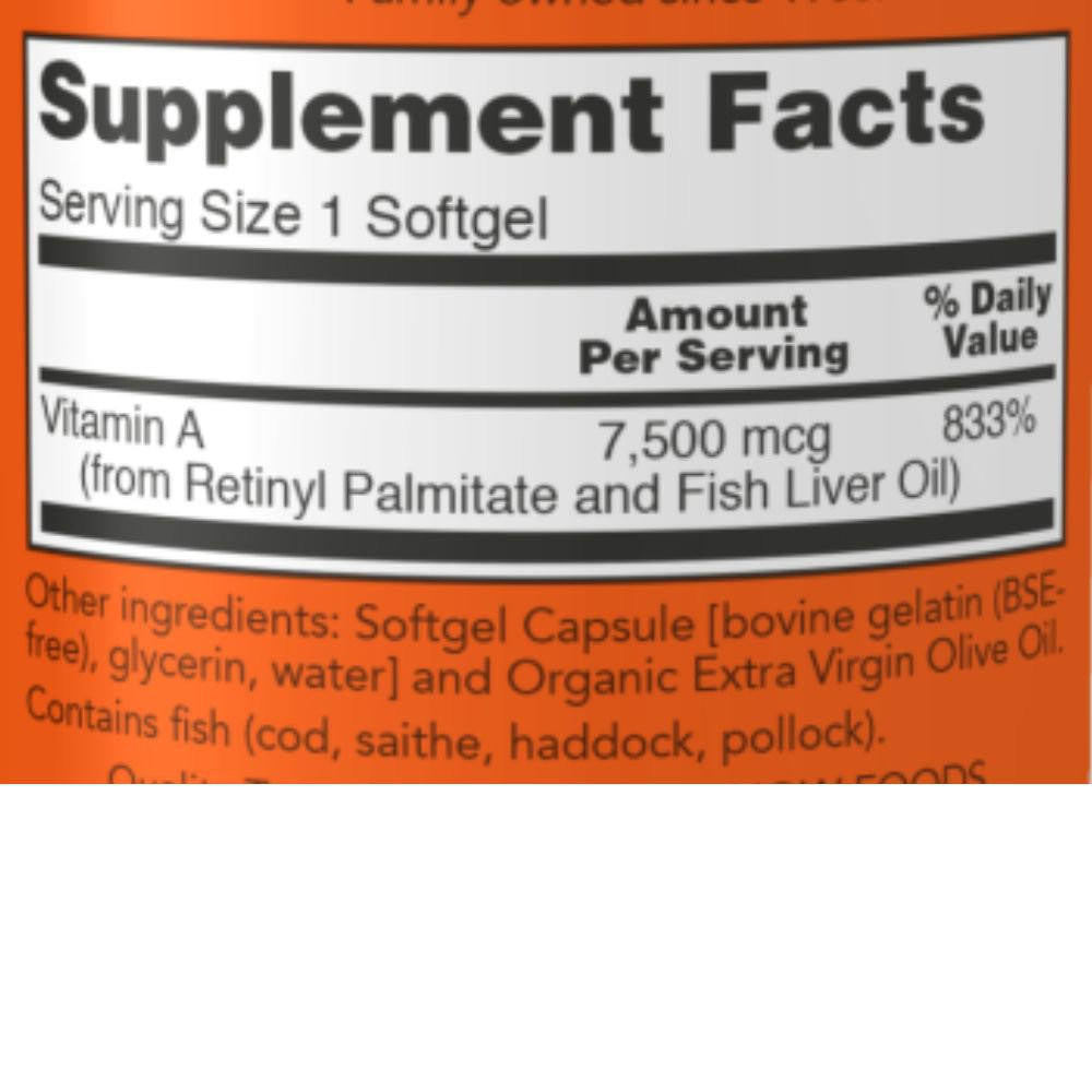  Now Foods Vitamin A 25000 IU 100 Softgels 