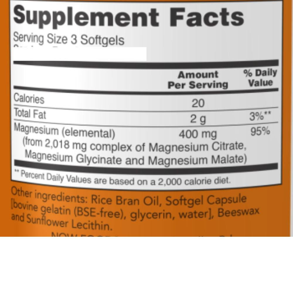  Now Foods Magnesium Citrate 134 Mg 180 Softgels 