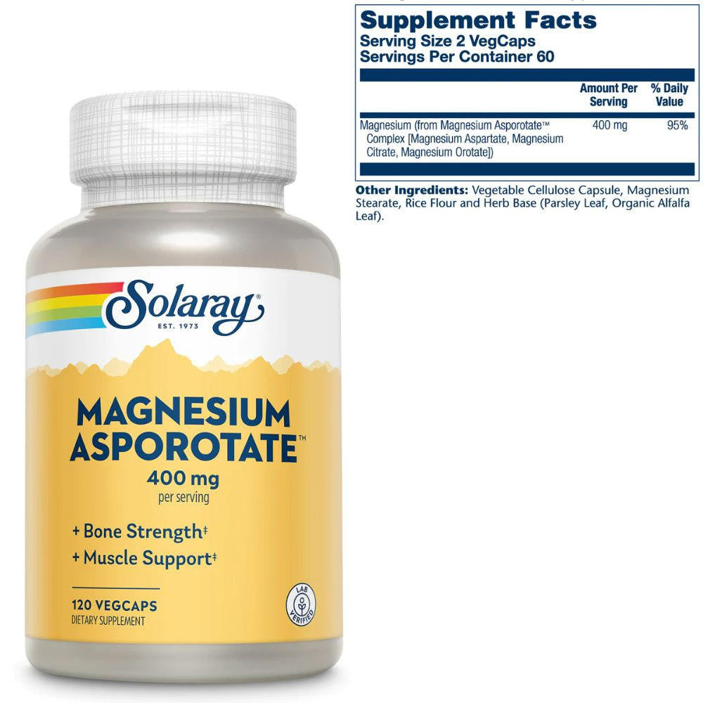  Solaray Magnesium Asporotate 400mg 120 Capsules 