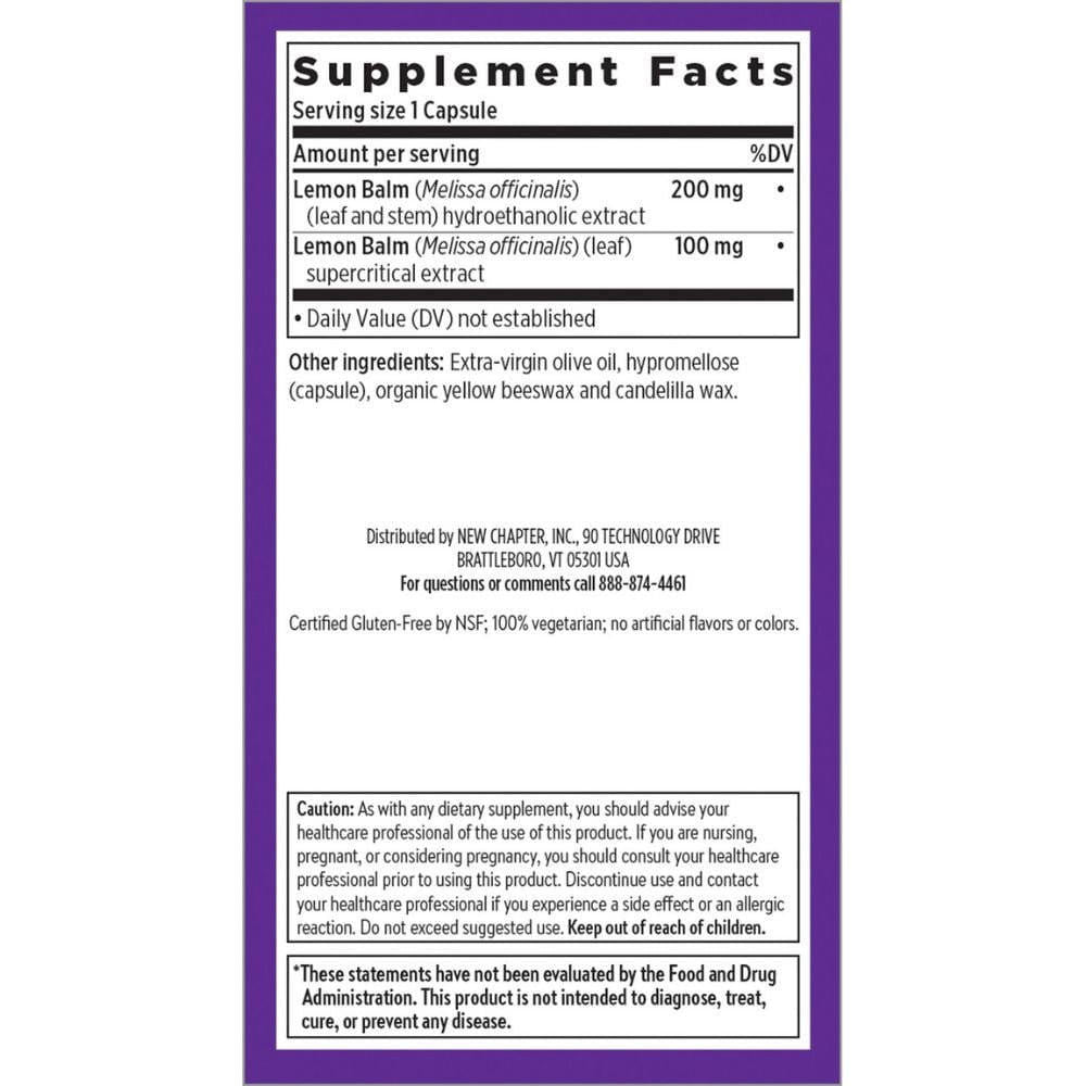  New Chapter Lemon Balm Force Extract 30 Capsules 