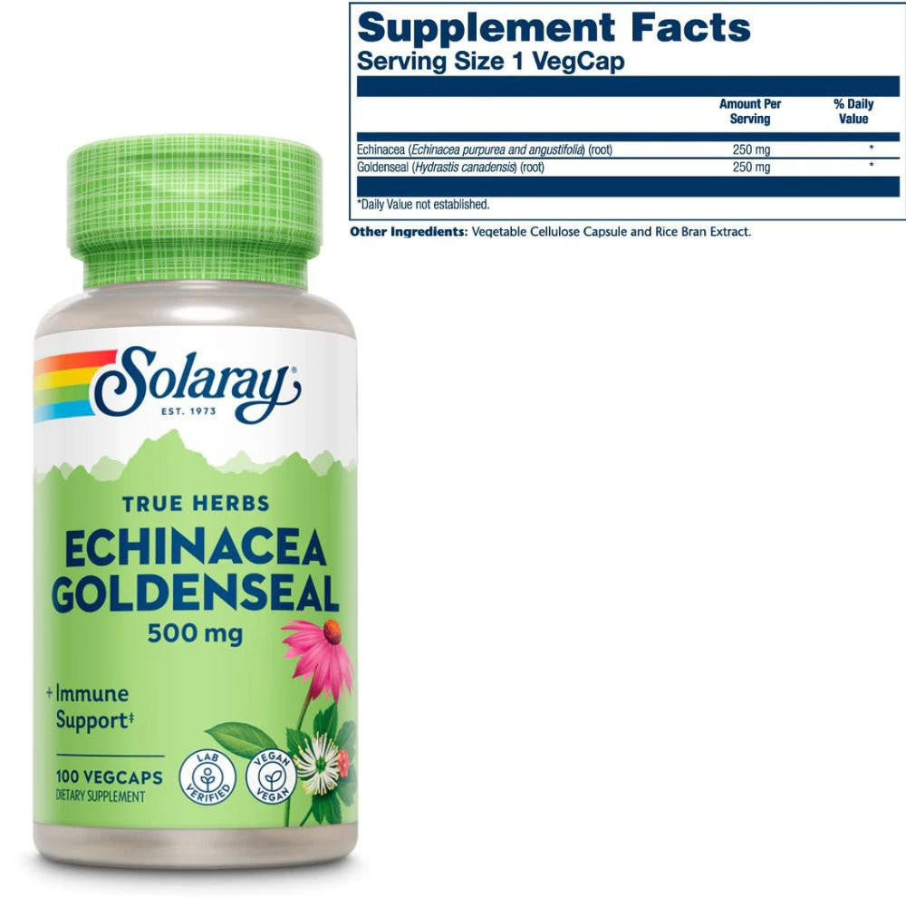  Solaray Echinacea Goldenseal 500mg 100 Capsules 