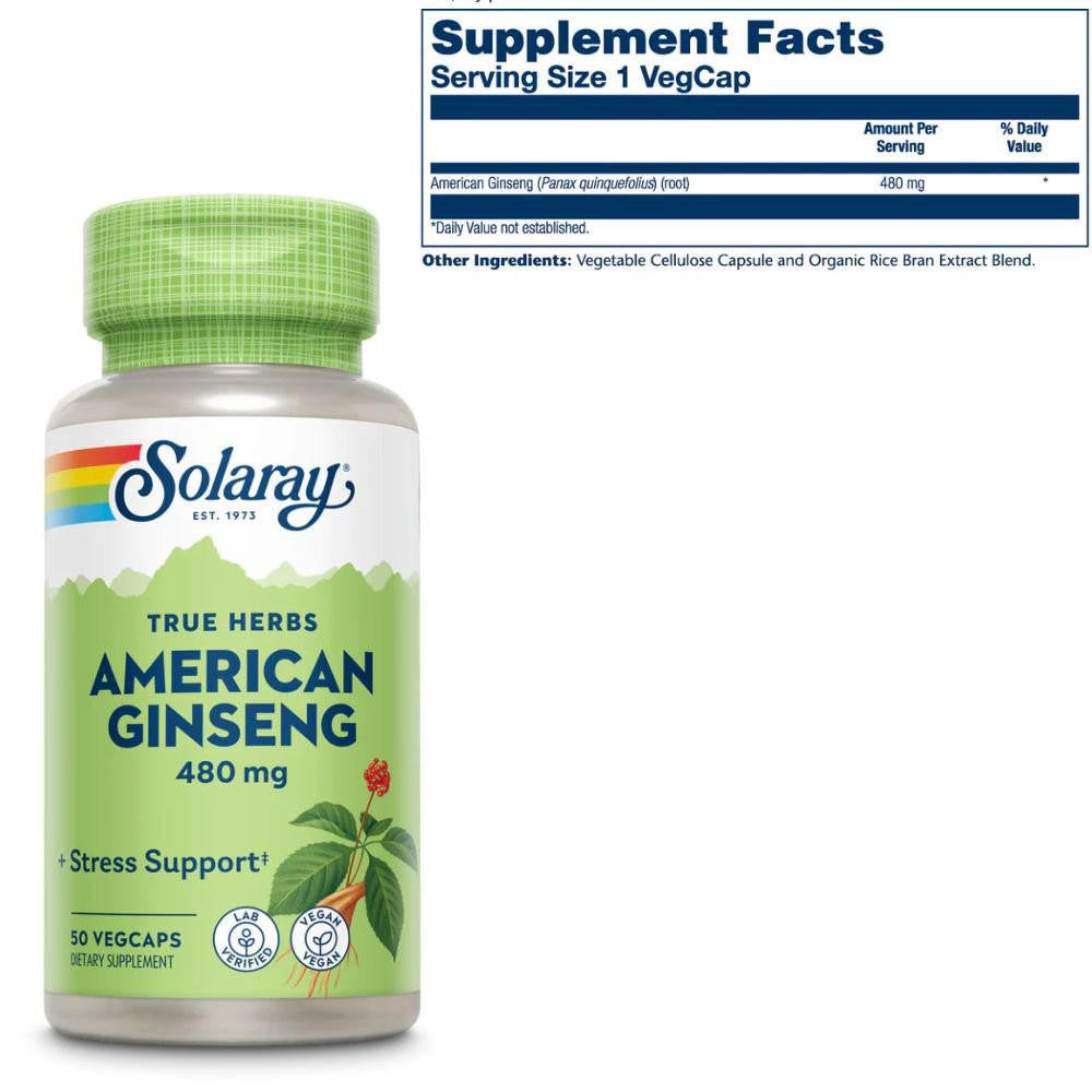  Solaray American Ginseng Root 480mg 50 Capsules 