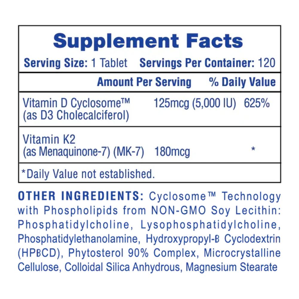 Hi-Tech Pharmaceuticals Mega Vitamin D3+K2 120 Tablets