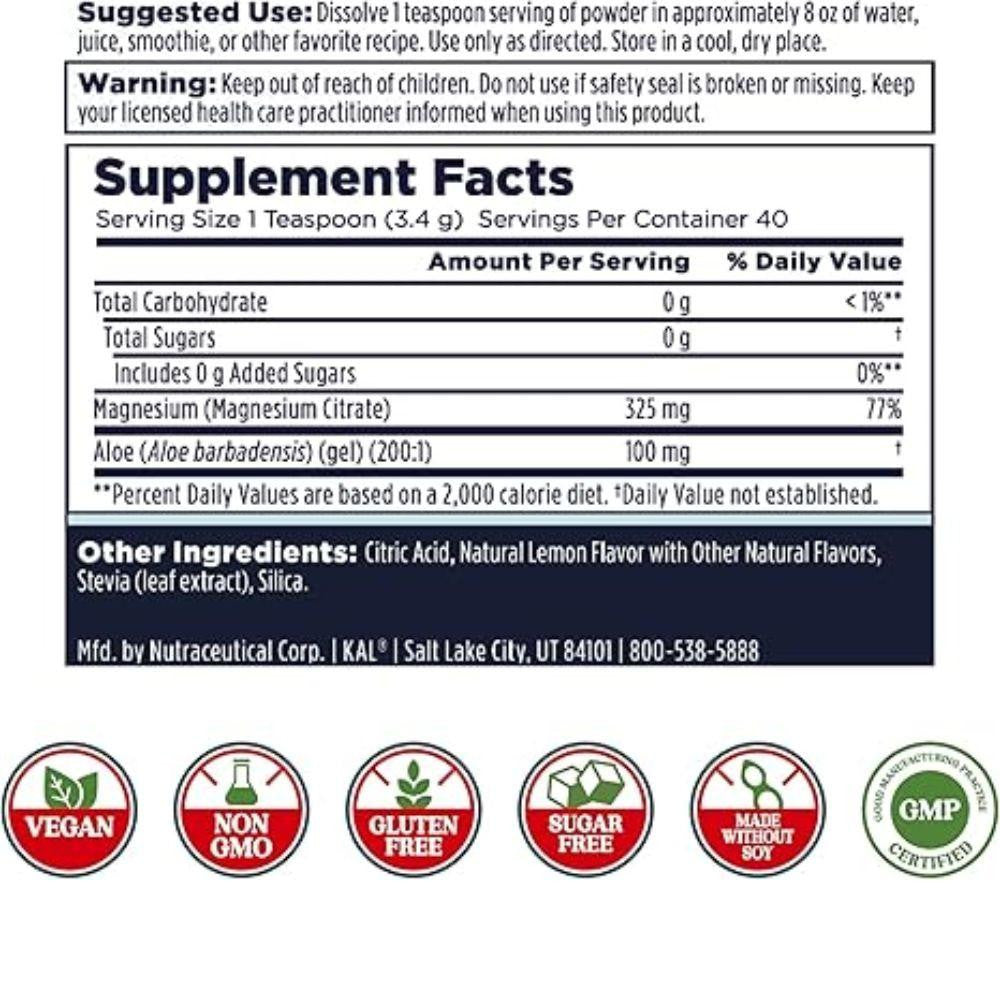 Kal KAL Gut Magnesium Powder Lemon 40 Servings 
