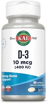  CLEARANCE: KAL Vitamin D3 10mcg 100 softgels EXP 01/2026 