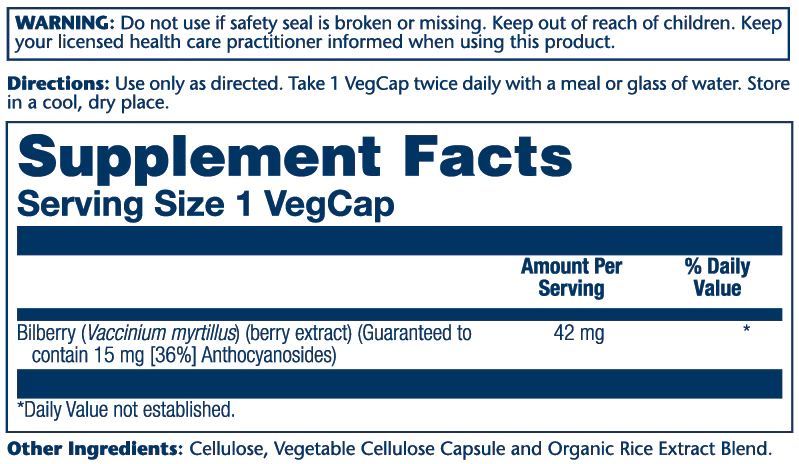  Solaray Bilberry Extract 42mg 60 Caps 