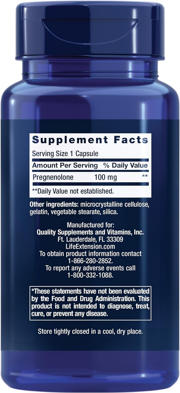  Life Extension Pregnenolone 100 mg 100 Capsules 