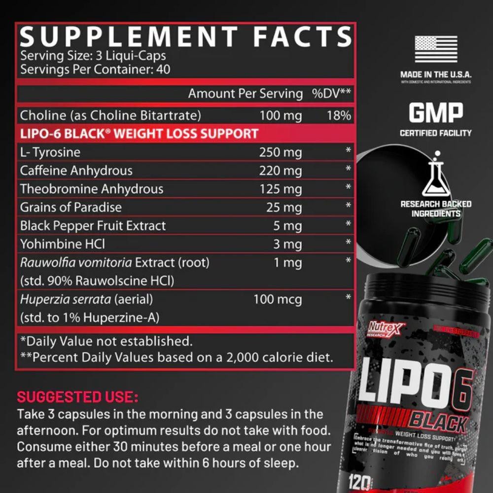  Nutrex Research Lipo 6 Black 120 Capsules 