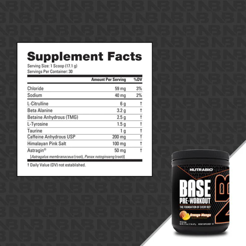 NutraBio Nutrabio Base Pre-Workout 30 Servings 