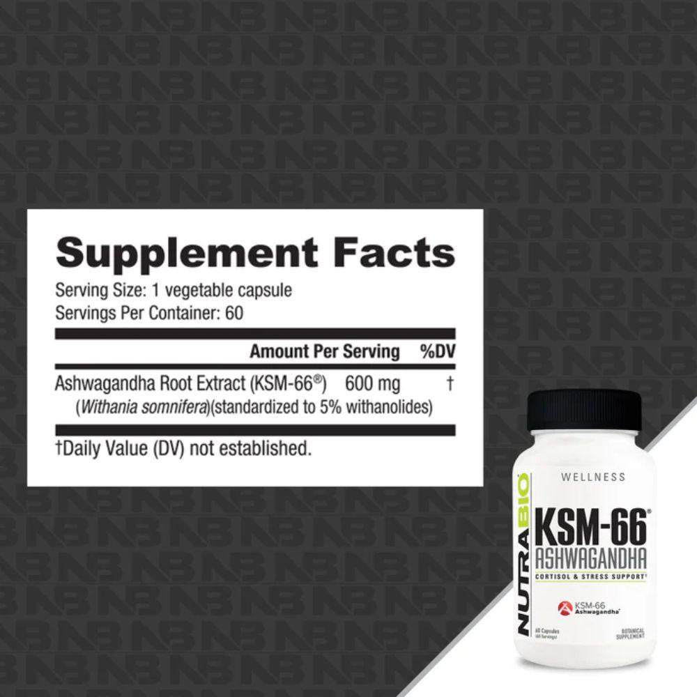 NutraBio Nutrabio KSM-66 Ashwagandha 60 Capsules 