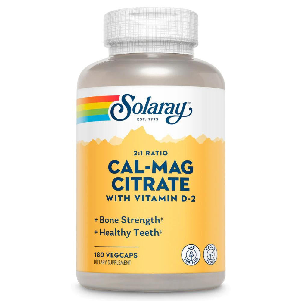  Solaray 2:1 Ratio Cal-Mag Citrate w/ Vitamin D-2 180 Capsules 
