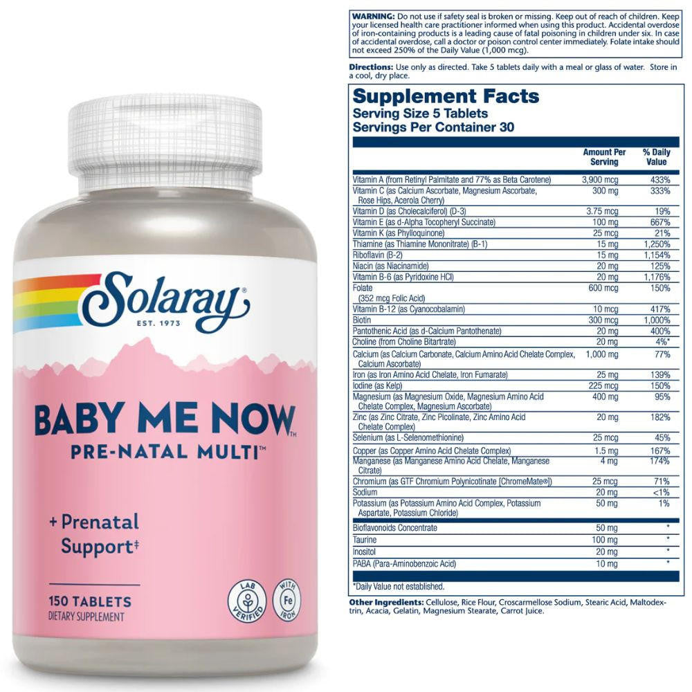  Solaray Baby Me Now Pre-Natal Multi 150 Tablets 
