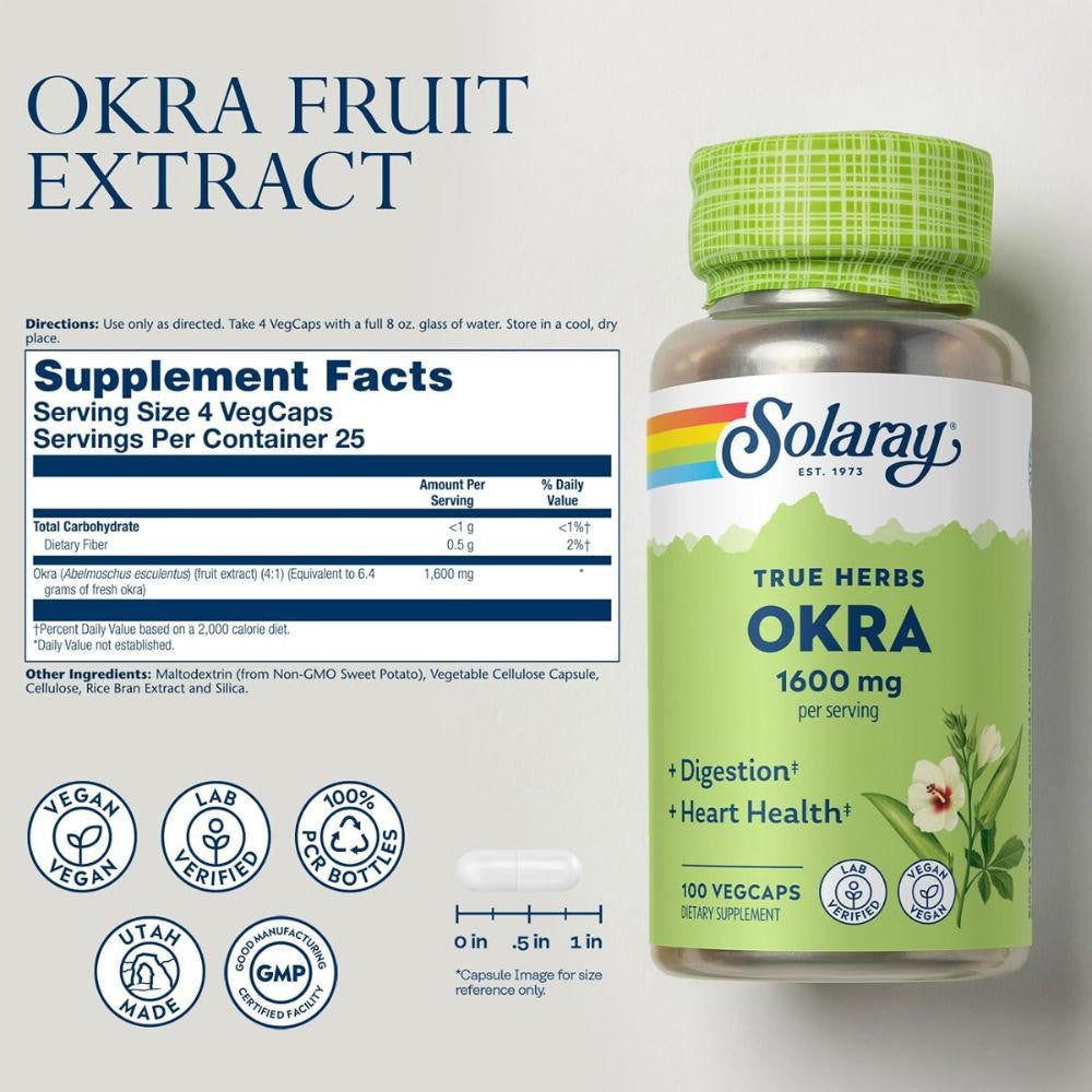  Solaray Okra 1,600mg 100 Capsules 