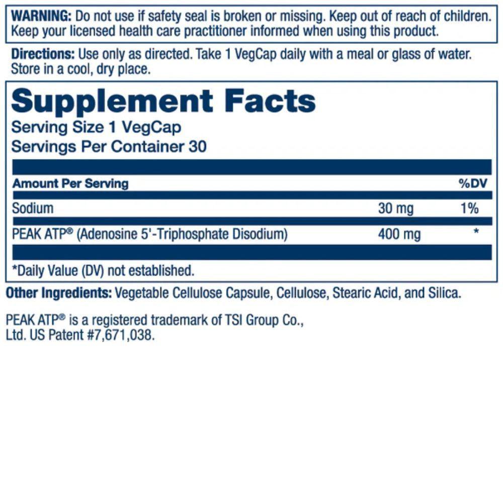  Solaray Peak ATP 400mg 30 Capsules 