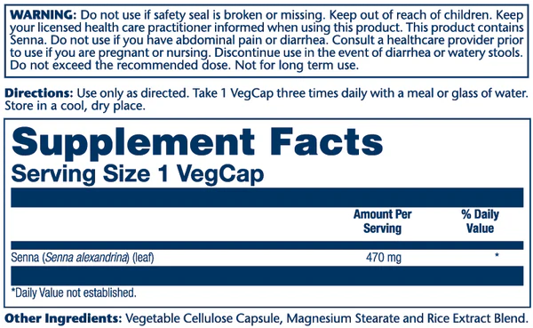 Solaray Senna Leaves 470mg 100 Capsules 