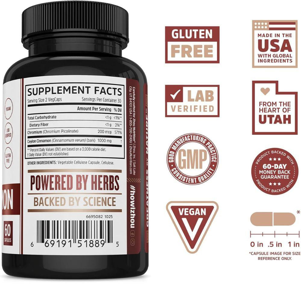  ZHOU Ceylon Cinnamon 60 Capsules 