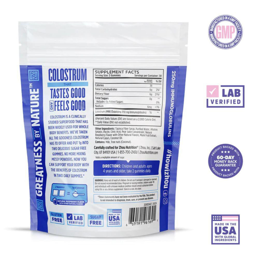 ZHOU Zhou Colostrum Gummies Natural Peach 60 Count 