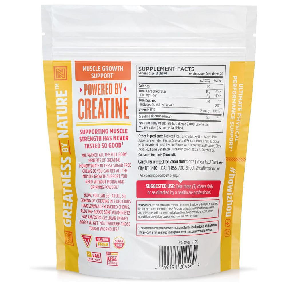 ZHOU Zhou Creatine Chews Pink Lemonade 60 Count 