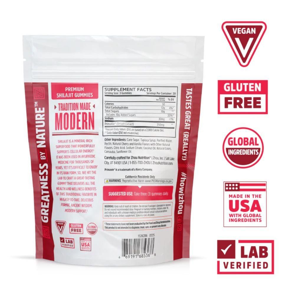 ZHOU Zhou Shilajit Gummies Natural Cherry Vanilla 60 Count 