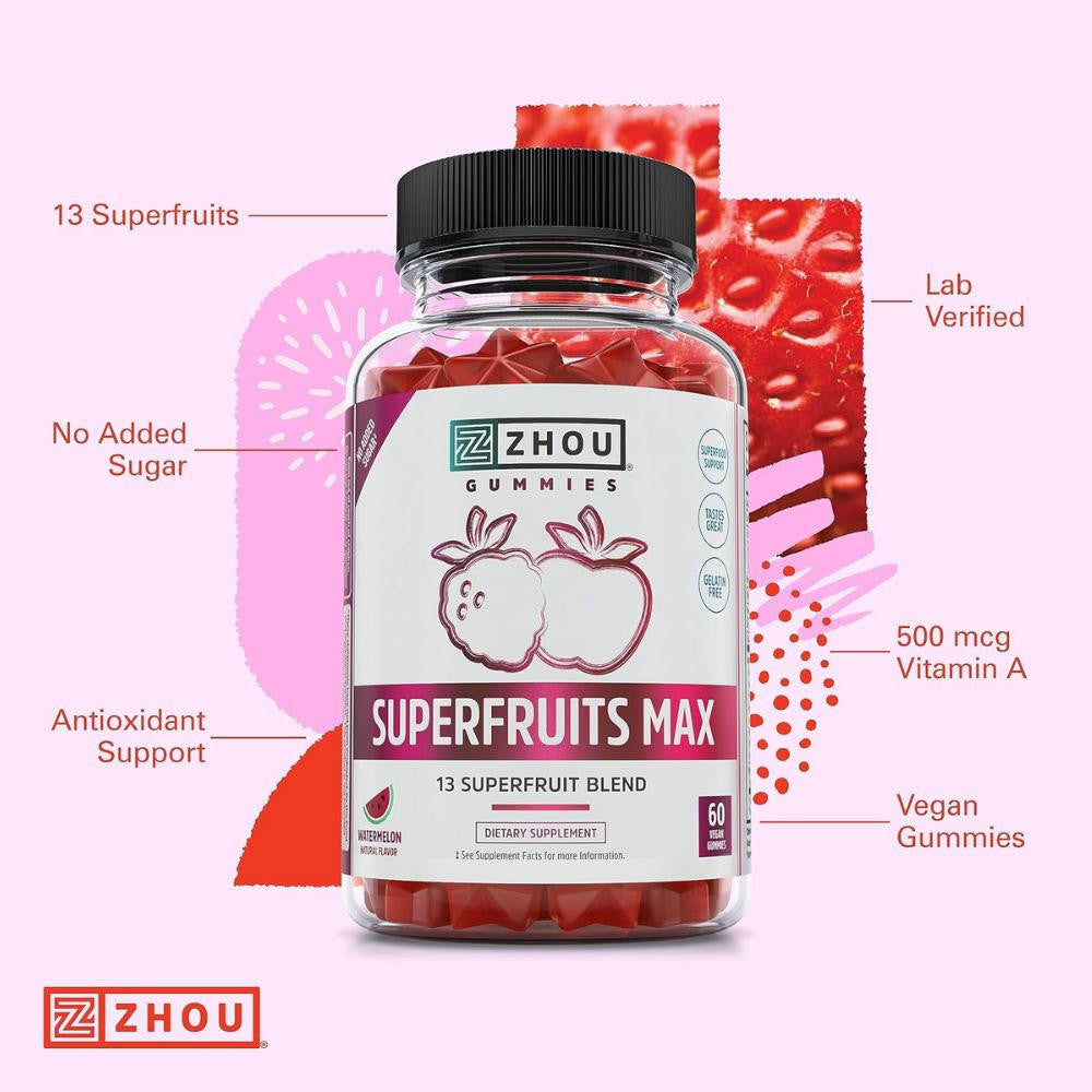  ZHOU Superfruits Max Watermelon 60 Vegan Gummies 