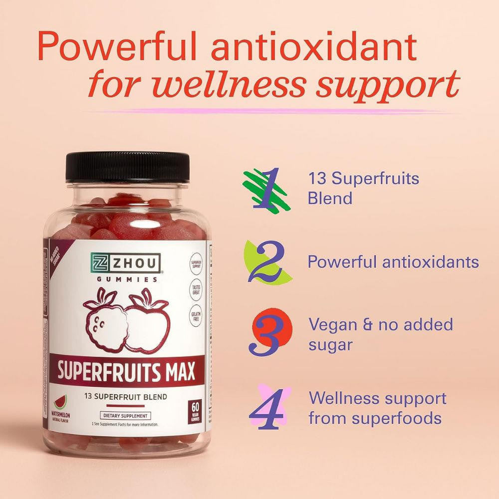  ZHOU Superfruits Max Watermelon 60 Vegan Gummies 