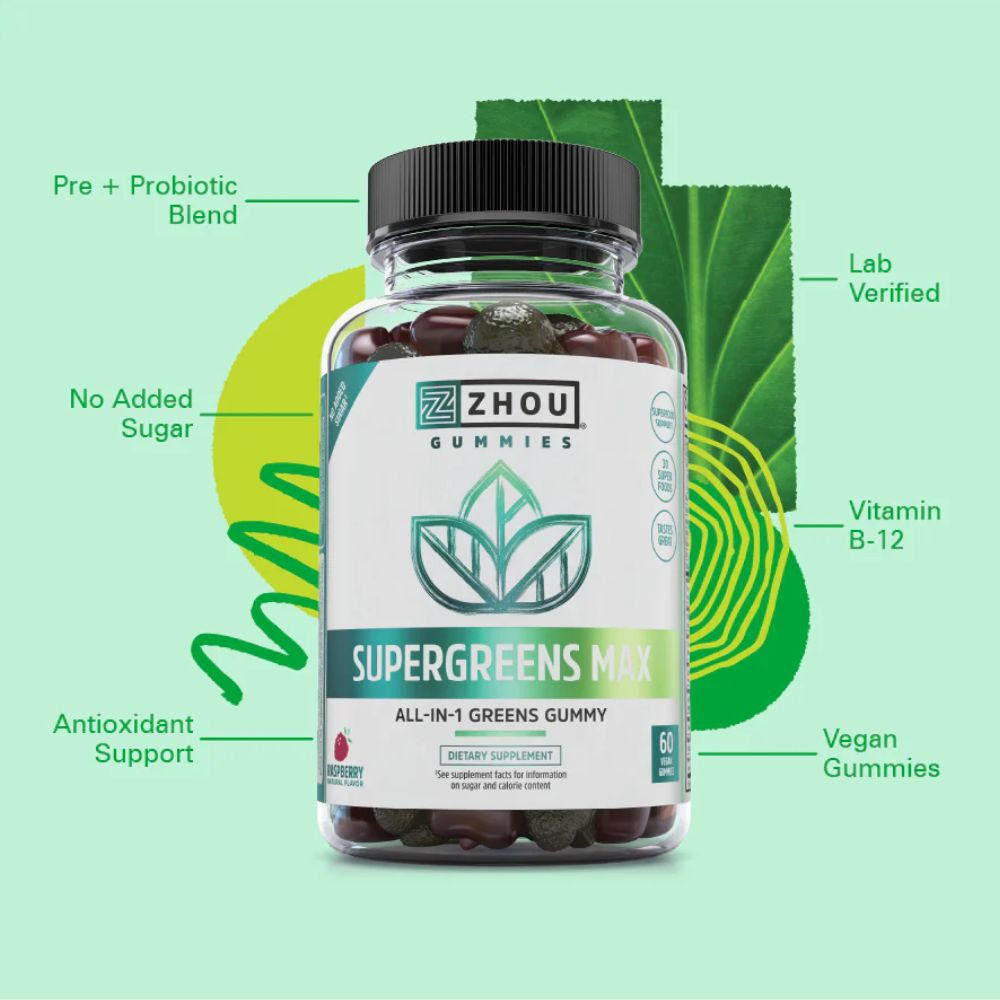  ZHOU Supergreens Max Raspberry 60 Vegan Gummies 