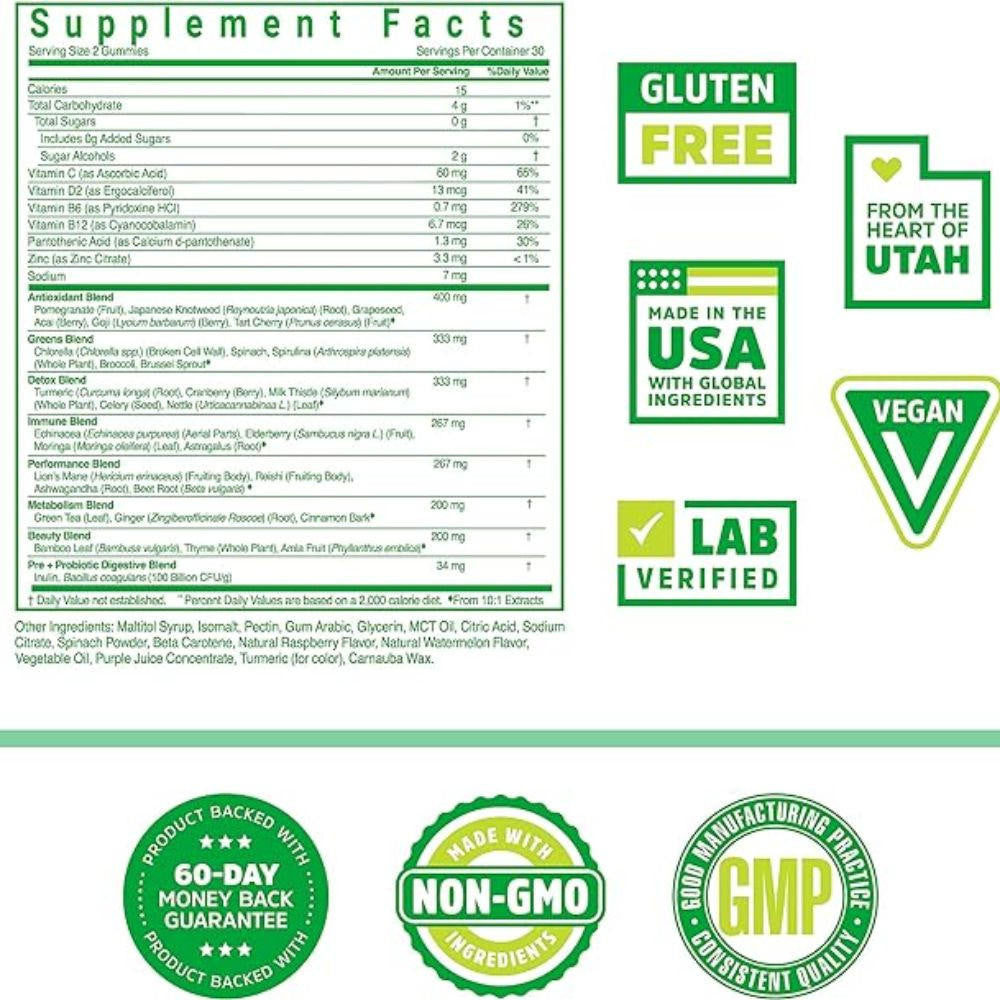  ZHOU Supergreens Max Raspberry 60 Vegan Gummies 